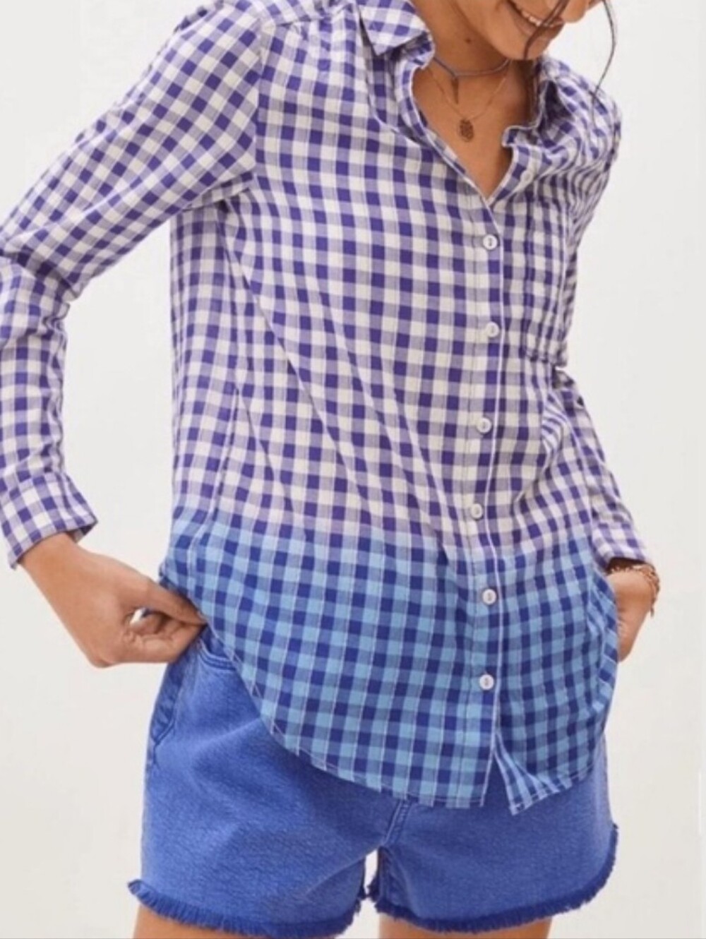 Anthropologie Pilcro Deb Plaid Dip Dyed Plaid Shirt #3936